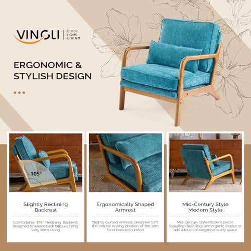 VINGLI Chenille Mid-Century Modern Accent Chair, Cute Reading Arm Chair with ...