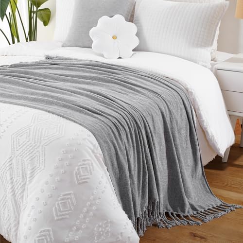 BATTILO HOME Light Gray Chenille Throw Blanket for Couch, Soft Cozy Textured ...