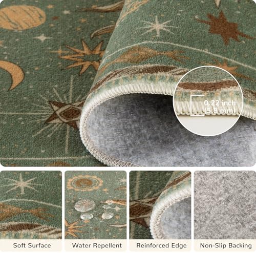 Vacuum-Friendly, 5x7 Washable Area Rug, Green Brown