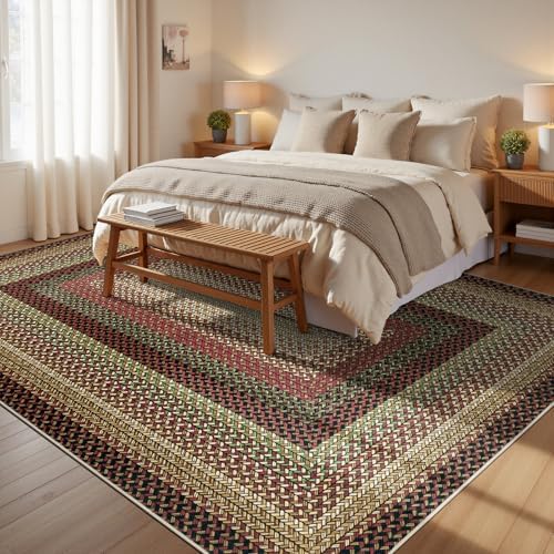 Ileading Faux Braided Large Area Rug 8'x10' Washable Farmhouse, No-Sh...