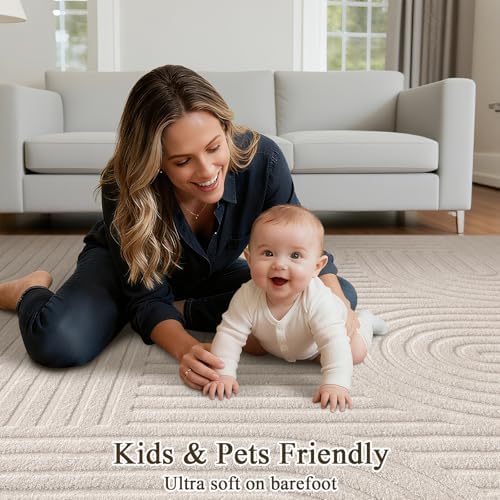 SHACOS Soft Cozy Fluffy Arch Pattern High Low Pile Area Rugs 9'x12' L...