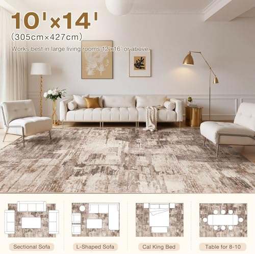 kakania Abstract 10x14 Area Rugs for Living Room: Washable Rugs Brown