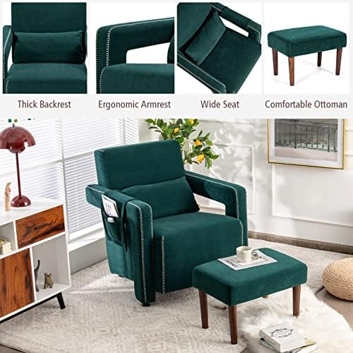 Giantex Modern Accent Chair with Ottoman, Soft Berber Fleece Single Sofa w/Si...