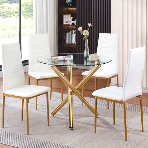 36" Round Glass Dining Room Table with Glass Top and Chrome Legs for Kit...