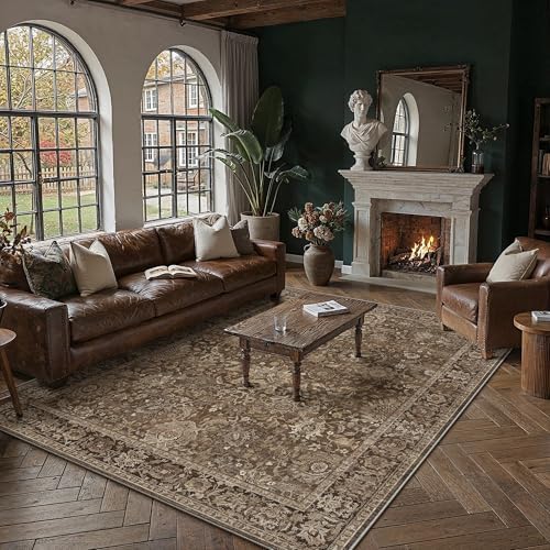 HUGEAR Area Rugs 8x10 Brown Vintage Rug for Living Room