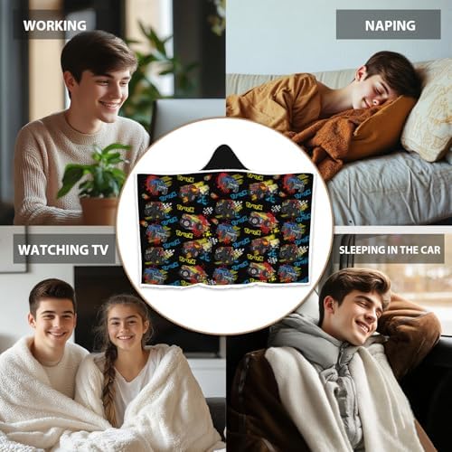 Monster Truck Wearable Blanket Hoodies, Soft Blankets 71×47 In | Soft Hoodies Blankets, Lightweight comfy Wearable Blanket for Pool Bath Swim, Birthday Gifts for Car Lover