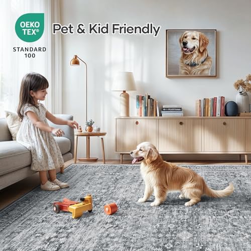 8x10 Area Rug for Living Room, Non-Slip Washable Grey Large Carpet