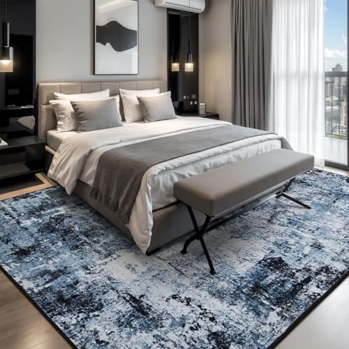 Rugflix 5x7 Area Rugs for Living Room, Washable Navy Blue Dark Large Rug