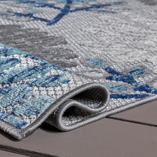SAFAVIEH Washable Rug Outdoor Cabana Collection - 11' Square, Grey & Blue, Non-Shedding & Easy to Clean, Ideal for Patio, Backyard, Mudroom (CBN832F)
