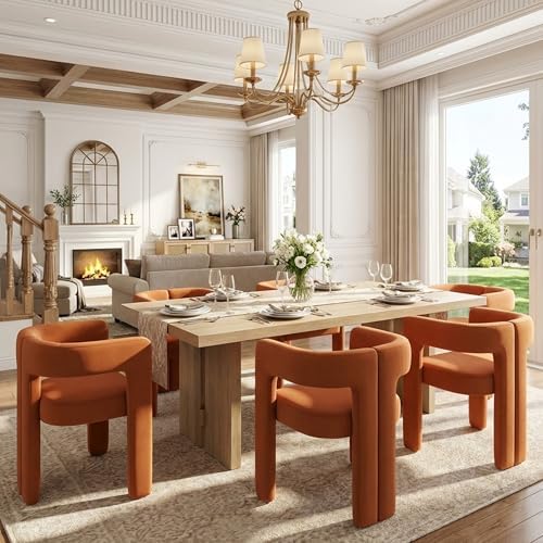 VESCASA Modern Barrel Dining Chairs Set of 4 with Open Back, Orange Velvet | ...