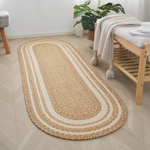 RCTJHOME 2x6 Oval Braided Runner Rug, Natural Color Farmhouse Kitchen Mat
