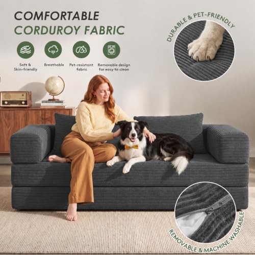 78" 5-in-1 Convertible Futon Sofa Bed, Boneless Couch for Living Room