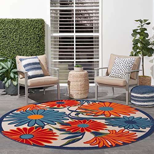 Nourison Home Aloha Multicolor 7'10" x Round Area Rug - Easy Clean, ...