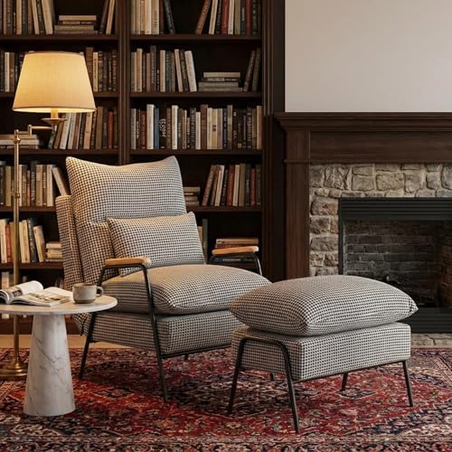 MCombo Accent Recliner Chair with Ottoman, Modern Fabric Armchair, Upholstere...
