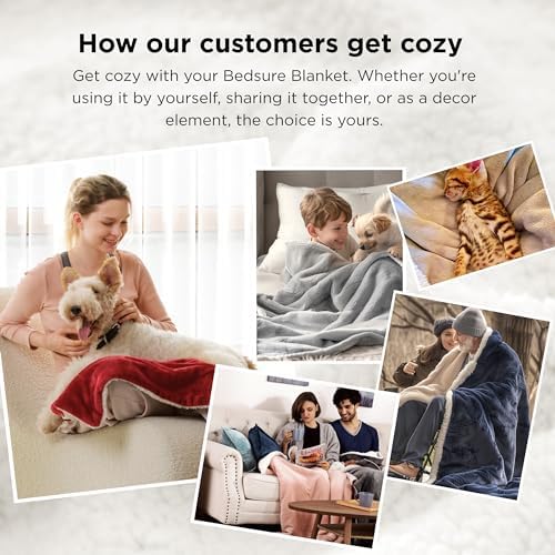 Bedsure GentleSoft Sherpa Fleece Queen Blankets for Bed, Non-Heated, Thick an...