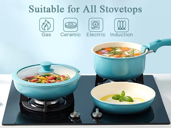 GIPP 5pcs Pots and Pans Set Non Stick, Nonstick Cookware Set Detachable Handle