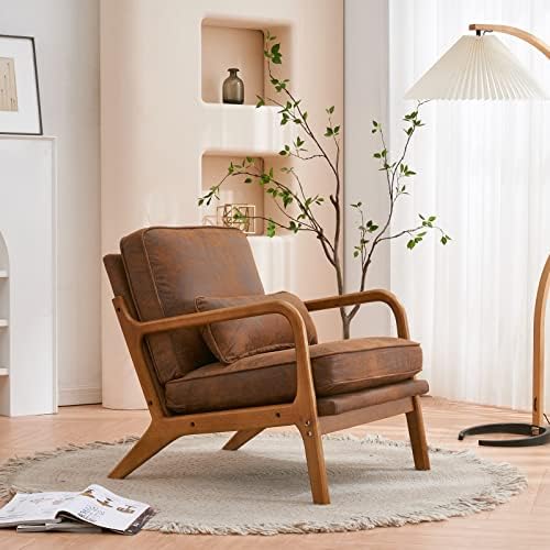 Bonnlo Microfiber Rustic Mid Century Modern Accent Chair, Soild Wood Padding ...