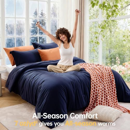 MUXHOMO King Comforter Set, 3-Piece All-Season Bedding, Navy Blue