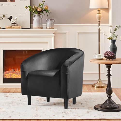 Yaheetech Small 25.5in Wide Velvet Barrel Accent Chair for Bedroom, Black
