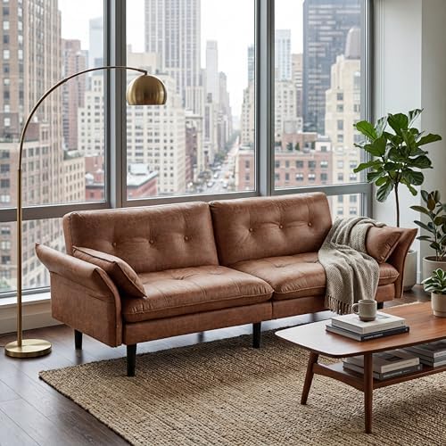Faux Leather Futon Sofa Bed, Convertible Sleeper Sofa Couch