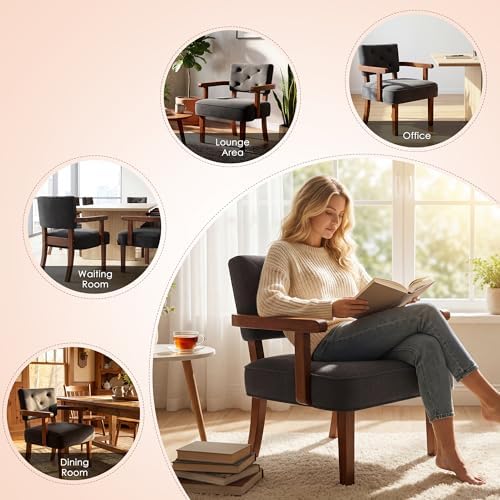 Accent Chairs Set of 2, Mid-Century Modern Arm Chairs with Wood Arms