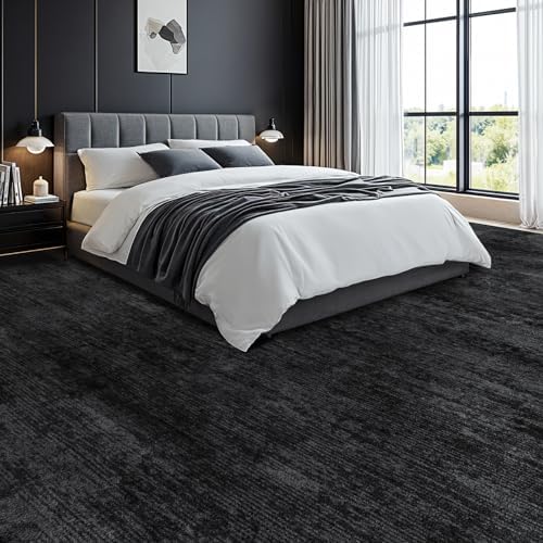 9x12 Washable Area Rug, Black Solid Area Rugs for Living Room & Bedroom