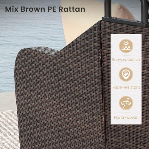Moccha Outdoor Daybed with Retractable Canopy - PE Rattan Double Chaise Loung...