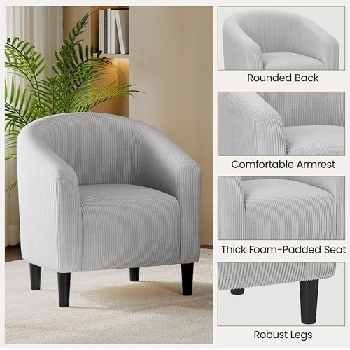Yaheetech Small 25.5in Wide Corduroy Accent Chair for Bedroom, Light Gray