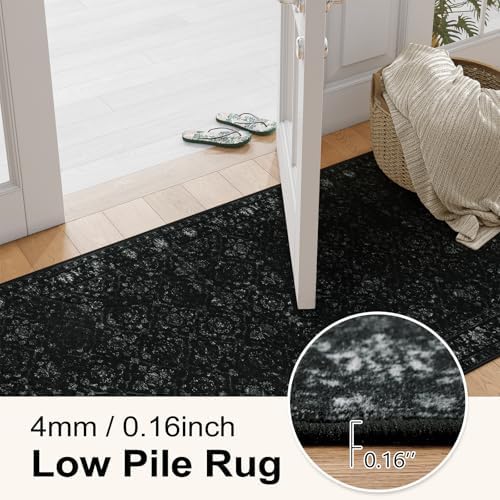 Hedlive Vintage Black Rug for Living Room 9x12, Ultra-Thin Washable Large Are...