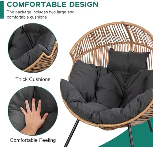 Shintenchi Wicker Egg Chair Rattan Patio Chair with Cushion, Oversized Patio ...