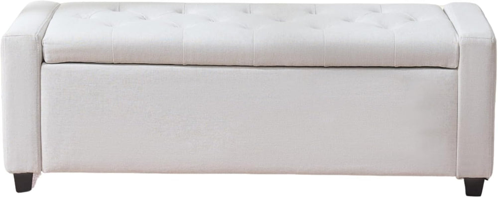 Storage Bench for Bedroom, 48.4'' End of Bed Beige Ottoman Lined Fabr...