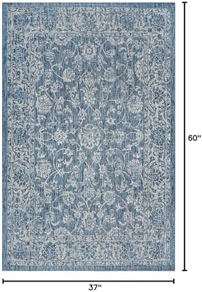 JONATHAN Y Weave Floral Indoor Outdoor Area Rug 3X5 Navy/Gray, Tela Bohemian ...