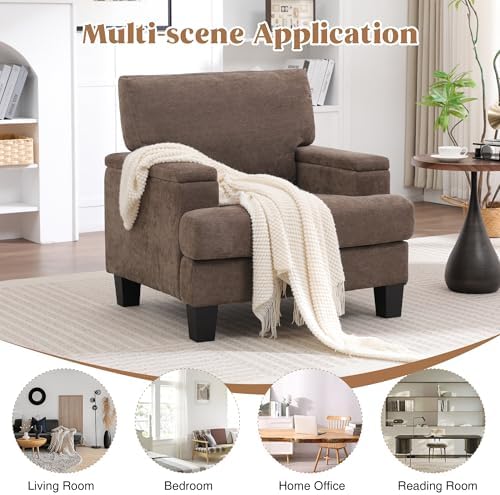 Modern Upholstered Accent Chair, Living Room Chairs with Storage Armrest, Com...