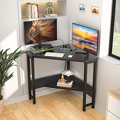 Armocity Corner Desk Small Desk with Outlets Corner Table for Small Space, Co...