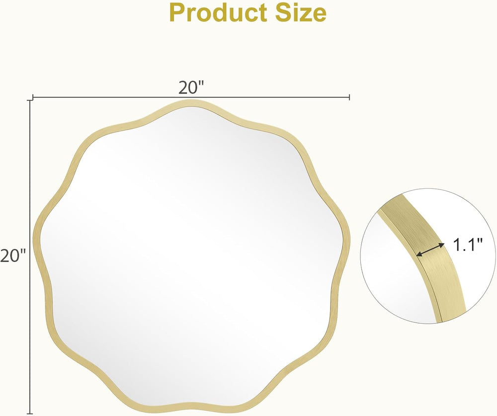 WallBeyond Round Wavy Mirror for Wall Decorative 20 inch, Modern Round Mirror...