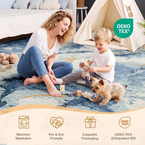 LIVELYGLOW 5x7 Washable Area Rug for Living Room, Non-Slip Carpet