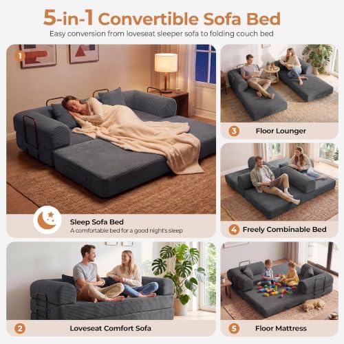 79" Convertible Futon Sofa Bed, Boneless Couch for Living Room