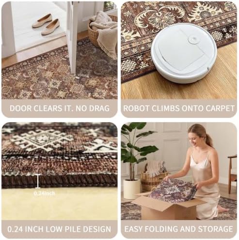 Vintage Living Room Rugs 9x12: Brown Soft Washable Carpet High Traffic Area