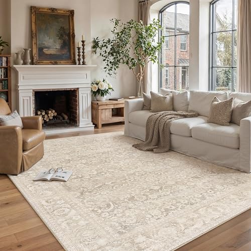 8x10 Area Rug for Living Room Vintage Printed Beige Rugs