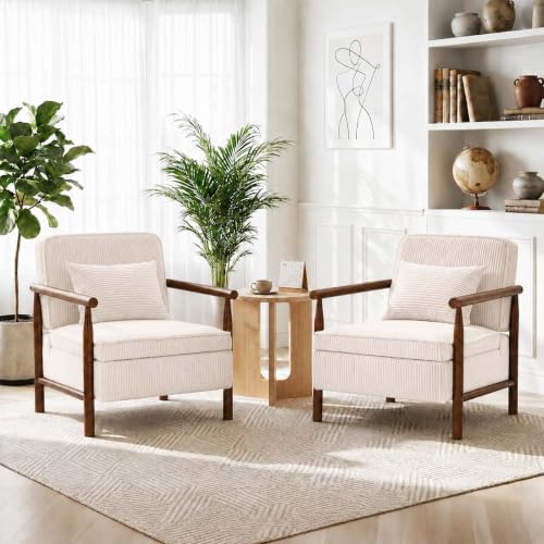 HRVEOCEI White Accent Chair with Storage, Mid Century Modern Arm Side Chair f...
