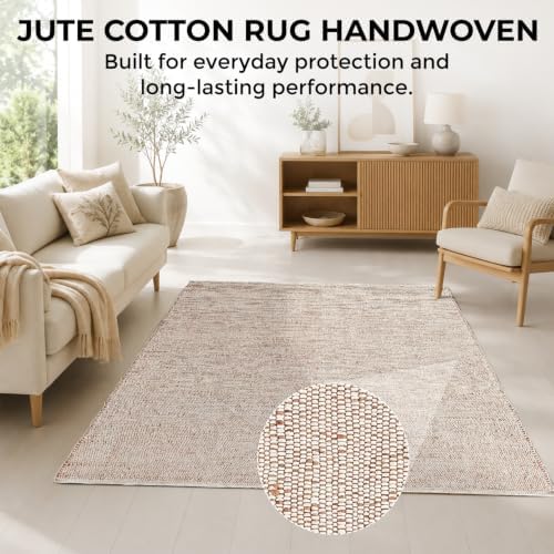 GRUHUM Jute Cotton Area Rug 5X8 ft Natural Hand Woven Farmhouse Rug Large