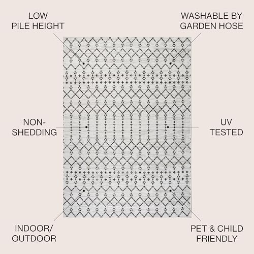 JONATHAN Y Moroccan Geometric Indoor Outdoor Area Rug 8X10 Cream/Black, Ourik...