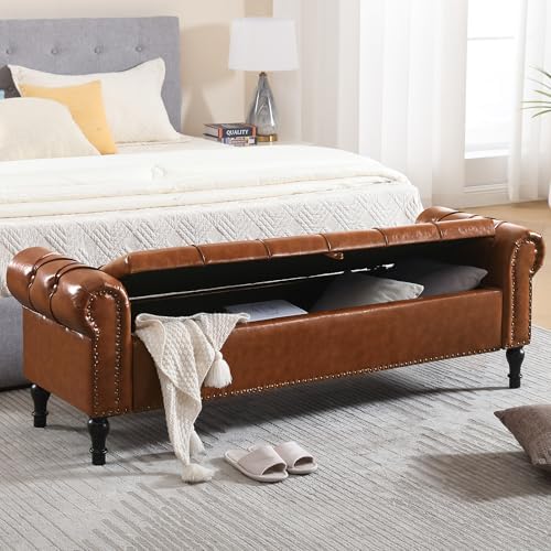 Storage Bed Bench for Bedroom, Faux Leather 67" End of Bed Benches, King...