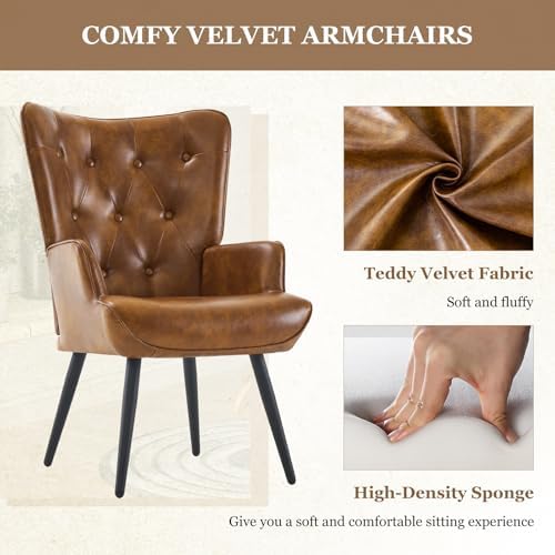 Furnimart Accent Chairs Set of 2, Brown PU Leather Reading Armchair with High...