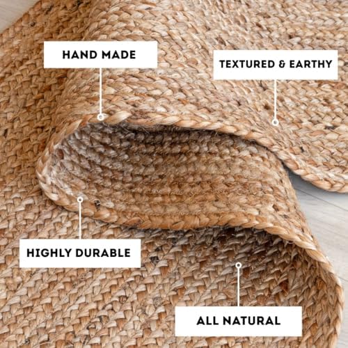 HOMEMONDE Solid Braided Jute Area Rug | Handwoven Reversible Natural Fiber Bo...
