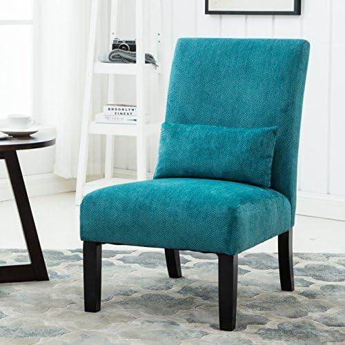 Roundhill Furniture Pisano Teal Blue Fabric Armless Contemporary Accent Chair...