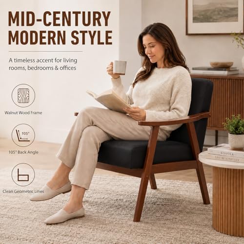 Anwick Mid-Century Accent Chair,Modern Living Room Chairs with Solid Wood Fra...