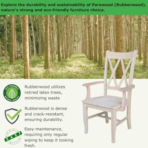 IC International Concepts Solid Wood Double X-Back Arm Chair, Unfinished