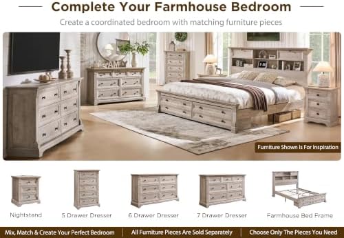 T4TREAM Farmhouse 5 Tall Drawers Dresser for Bedroom 47"H Chests of Drawers