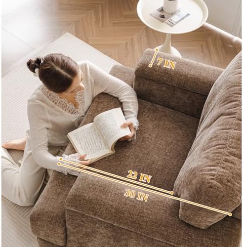 Rexulqo Oversized Accent Chair with Armrest Organizer,Chenille,Brown